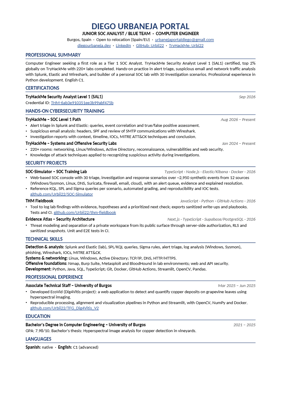 First page of my CV PDF.